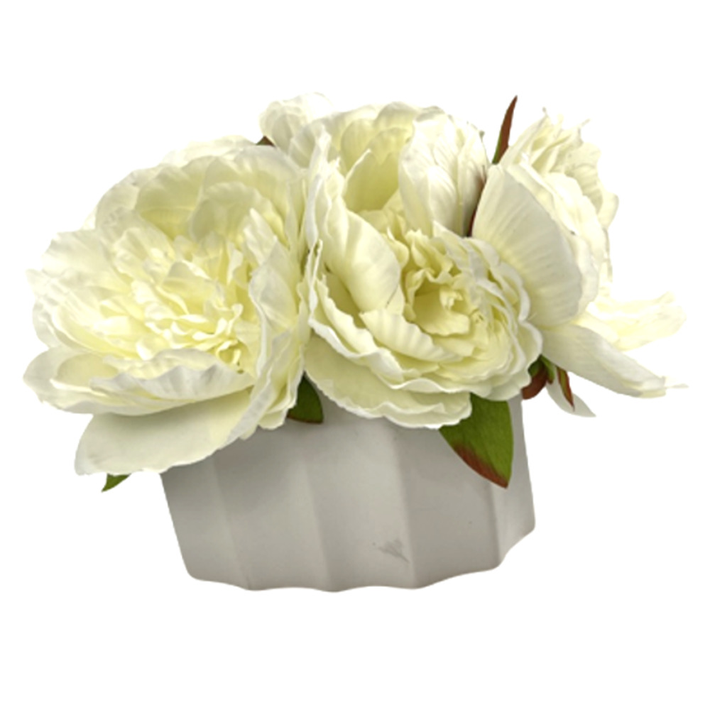 Silk Floral Arrangement in White Scalloped Pot